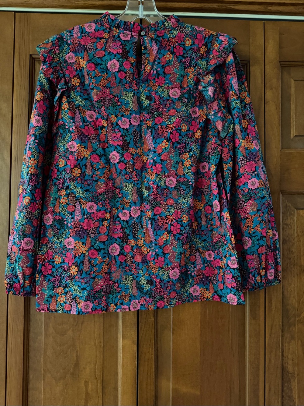 JCrew x Liberty Floral Ruffle Blouse in Teal, Pink & Orange - Picture 5 of 5